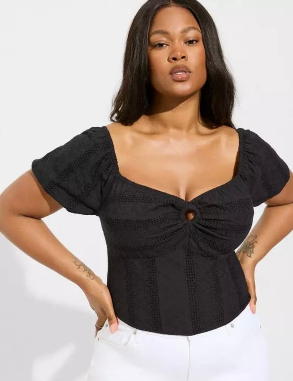 NEW Torrid Eyelet Cotton Keyhole Off Shoulder Crop Top size 3 = 3X 22/24